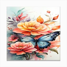 Butterfly And Flowers Canvas Print