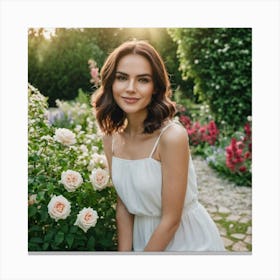 Photo Medium Shot Woman Posing In Romantic Garden 73 0 Canvas Print