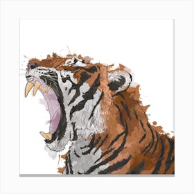 Roaring Tiger White Square Canvas Print