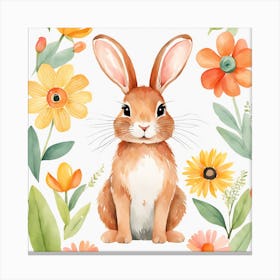 Floral Baby Rabbit Nursery Illustration (31) Canvas Print