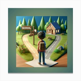 Boy Walking To School Canvas Print