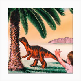 Baby Petting a Dinosaur 3 Canvas Print