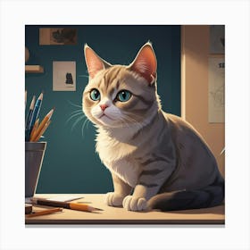 Graphic Design Sneaky Cat Art 3 Canvas Print