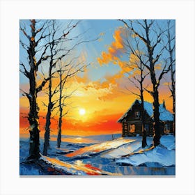 Cabin And Sunset Canvas Print