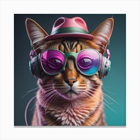 Cat With Headphones 12 Canvas Print