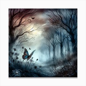 Butterfly in Dark Haunted Woods V Canvas Print