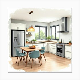 Chic Kitchen Watercolor Painting, Modern, Sleek Lines 1 Canvas Print