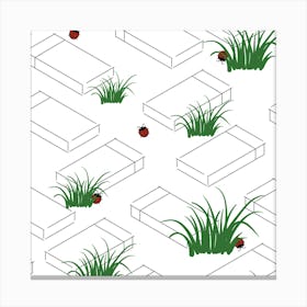 Ladybugs and Matchboxes In the Grass, Pattern Canvas Print