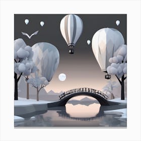 White Hot Air Balloons Winter Solstice Landscape Canvas Print