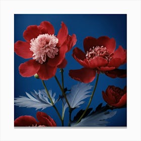 Flowers Pivoine Bleu Et Rouge Photography In Style Canvas Print