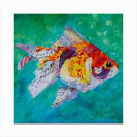 Colorful Collage Artwork Fan Tail Goldfish Square Canvas Print