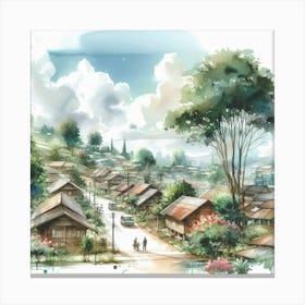 Watercolor Of A Village Canvas Print