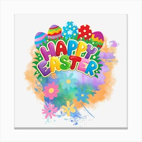 Happy Easter Text Colorful Art Canvas Print