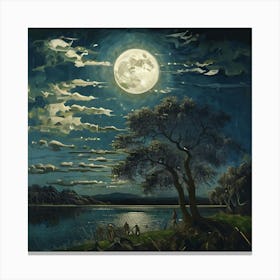 Full Moon Over Lake Canvas Print