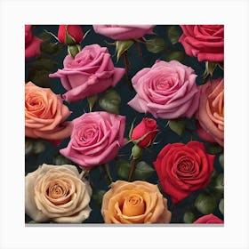 Seamless Pattern Of Roses 1 Canvas Print