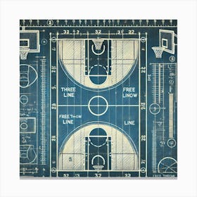 Basketball Court Blueprint Printed Art A Technical Illustration Of A Basketball Court Blueprint, Perfect For Adding A Strategic And Stylish Element To Any Basketball Enthusiast’S Space Printed Art Canvas Print