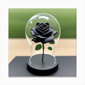 Black Rose In Glass Dome Canvas Print