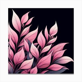 Pink Leaves On Black Background 3 Canvas Print