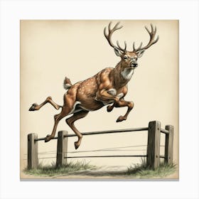 Deer Jumping Over Fence Canvas Print