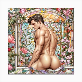 Nude Man butt In Stained Glass Canvas Print