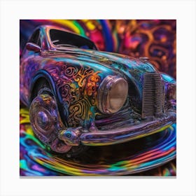 Psychedelic Biomechanical Freaky Scelet Car From Another Dimension With A Colorful Background 4 Canvas Print