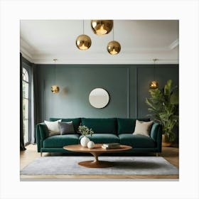 Living Room With Green Velvet Sofa Canvas Print