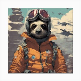 A Badass Anthropomorphic Fighter Pilot Sloth, Extremely Low Angle, Atompunk, 50s Fashion Style, Intr (1) Canvas Print