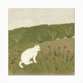 White Cat In A Field Canvas Print