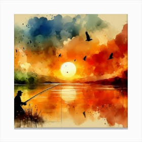 Watercolor Of A Fisherman 1 Canvas Print