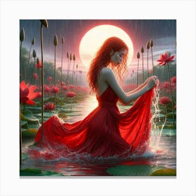 Red Woman In Water Canvas Print