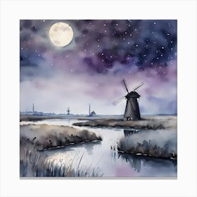 mill on the fens in moonlight Canvas Print