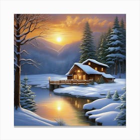 Cabin In The Snow 1 Canvas Print