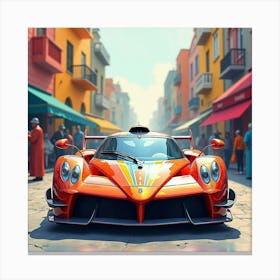 Pagani Huayra Set Against A Lively Watercolor Carnival Scene 1 Canvas Print