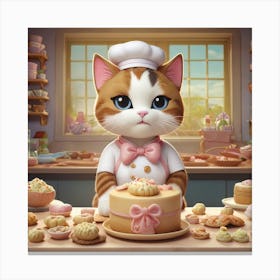 Cute Cat Busy in Kitchen Canvas Print