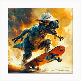 Dinosaur Riding A Skateboard Canvas Print