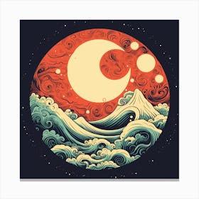 Moon And Waves 3 Canvas Print