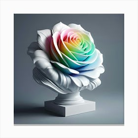 A White Marble Bust Of Rainbow Colored Rose On A Grey Background, 3d 4 Canvas Print