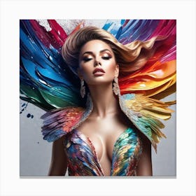 Woman With Colorful Feathers 2 Canvas Print