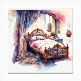 Bedroom painted in watercolor - 01 Canvas Print