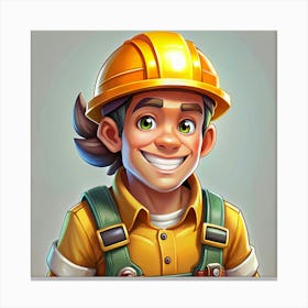 Smiling Construction Worker Cartoon Character Canvas Print