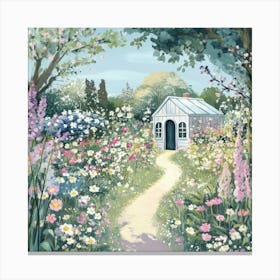 french garden scene with blooming flowers Toile