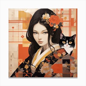 Asian Woman With Cat Canvas Print