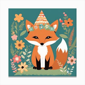 Floral Baby Fox Nursery Illustration (15) Canvas Print