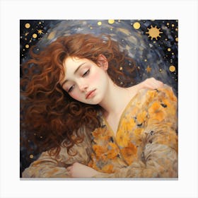 Style of Klimt. Portrait of the Girl and the Moon Canvas Print