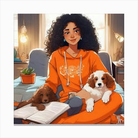 Girl With Dogs Canvas Print