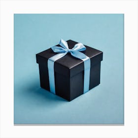 Black Gift Box With Blue Ribbon 1 Canvas Print