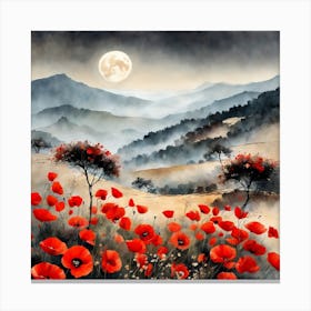 Poppy Landscape Painting (28) Canvas Print