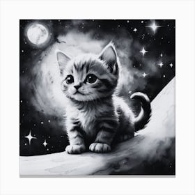 Little Kitten In The Moonlight Canvas Print