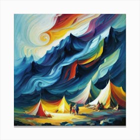 People camping in the middle of the mountains oil painting abstract painting art 18 Canvas Print