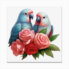 Parrots And Roses 11 Canvas Print